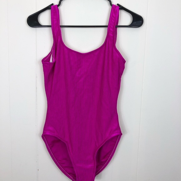 Vintage 90s Jantzen Shimmery Fuchsia One Piece Swimsuit Sz S - Picture 2 of 8